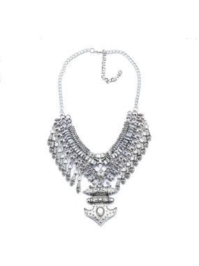 Long Tassel Chunky Boho Coin Statement Necklace for Women - Silver Jewelry